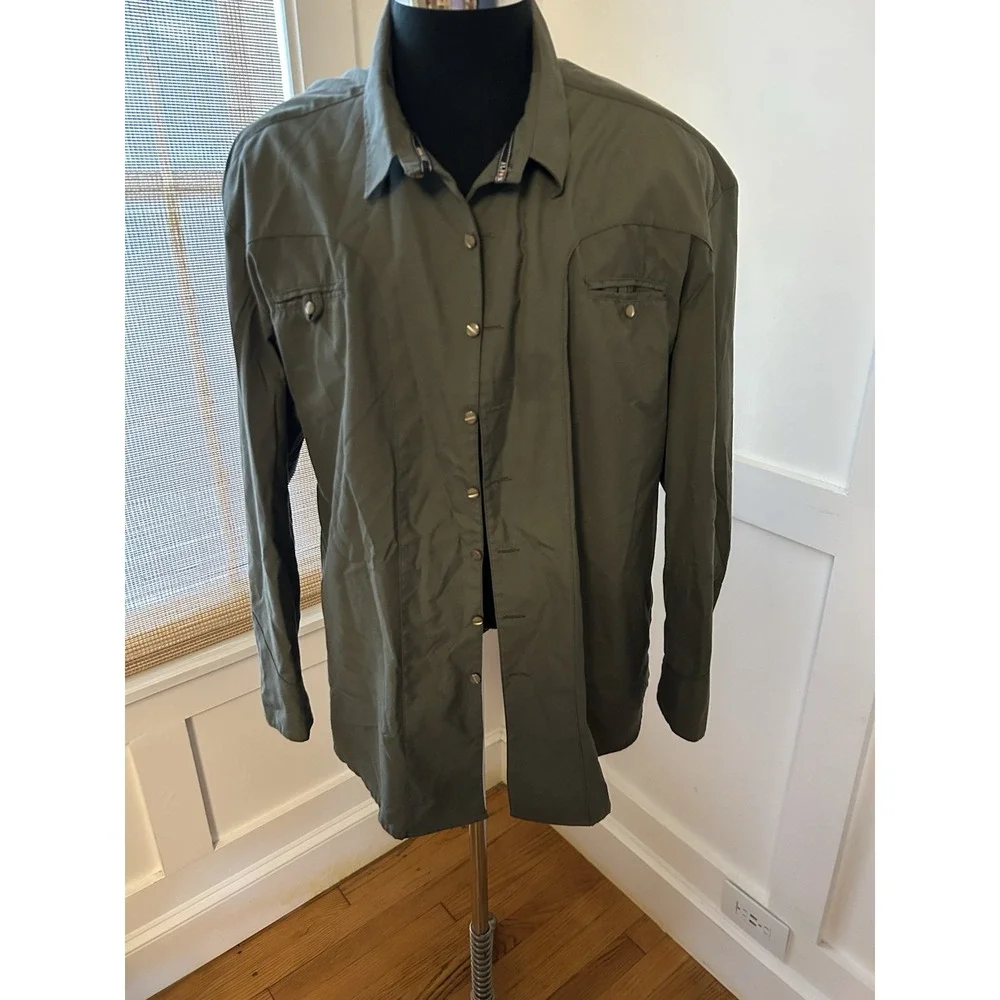 J L Fox Mens Western Wear Button Down Shirt 3 XL 46 Olive Drab Pearl Buttons
